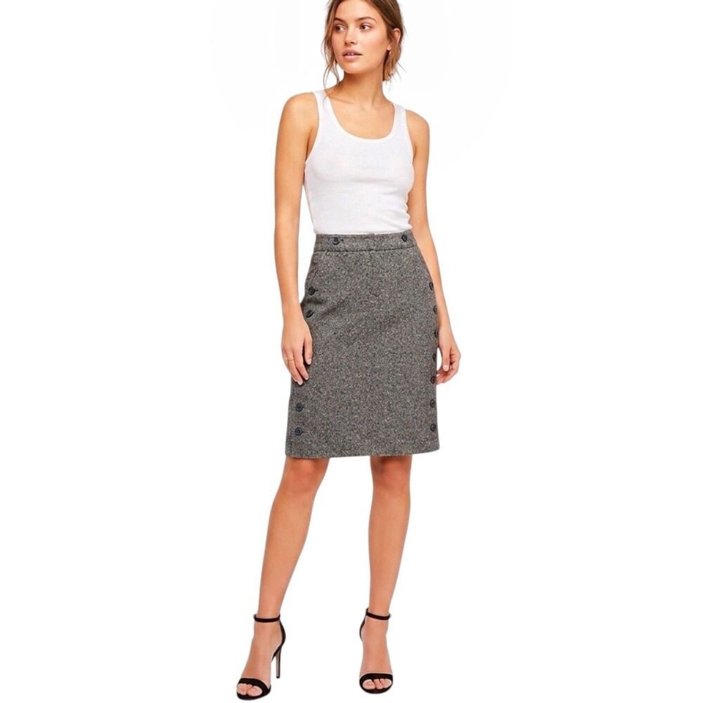 The Limited Wool Blend Pencil Skirt  Buttons Lined Office Work Wear Career Sz 2